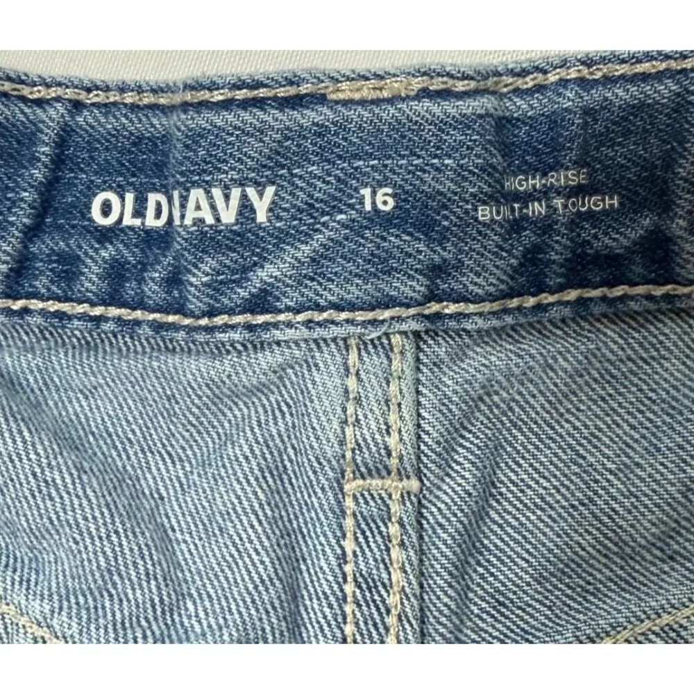 Old Navy Girls‎ High Rise Light Wash Lace Trim Jean Shorts 16 Adjustable Waist